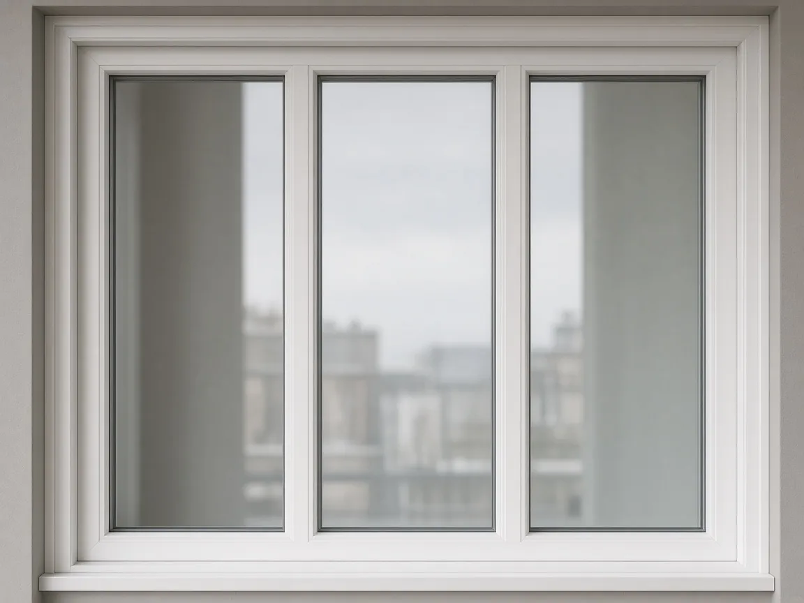 Close view of a white triple glazed window unit